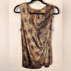 NIC+ZOE Women's Tan and Black Wrap Patterned Top Size M